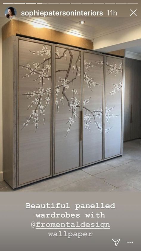 Wallpaper Wardrobe Doors Diy, Glass Film Design, Sliding Wardrobe Design, Front Hall Closet, Kitchen Feature Wall, Closet Wallpaper, Sophie Paterson Interiors, Wall Wardrobe Design, Sophie Paterson