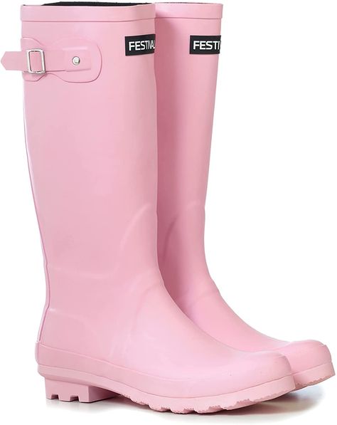 FESTIVAL Womens Lined Rubber Wellington Boots Wellies (Pink, numeric_7): Amazon.co.uk: Fashion Pink Wellies, Michelle Thomas, Festival Inspo, Country Walk, Dog Boots, Wellies Boots, Wellington Boot, Wellington Boots, Thick Socks