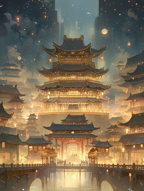 Fantasy Japanese Castle Art, Ancient Chinese Architecture, Japanese Castle, Dreamy Artwork, Castle Art, Fantasy Forest, Building Art, Fantasy City, Fantasy Castle