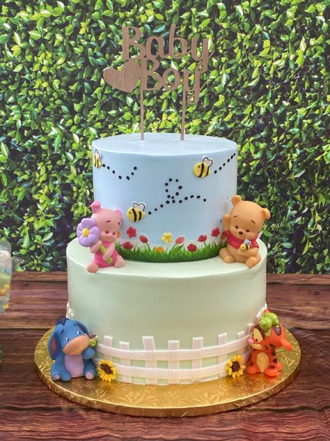 Winnie The Pooh Cake 2 Tier, Winne The Pooh Cake Ideas, Winnie The Pooh Baby Shower Ideas Cake, Winnie The Pooh Gender Reveal Cake, Winnie The Pooh Baby Shower Cake Girl, Winnie The Pooh Cake Baby Shower Ideas, Winnie The Pooh First Birthday Cake, Baby Winnie The Pooh Cake, Winnie The Pooh Sheet Cake