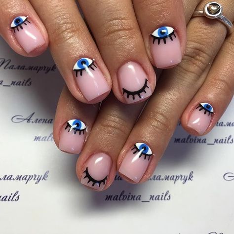 Eye Design Reverse Manicure, Ongles Beiges, Evil Eye Nails, Art Eyes, Eye Nail Art, Nagellack Trends, Nail Swag, Festival Nails, Nagel Inspo