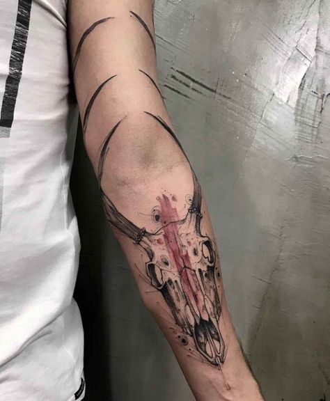 30+ Deer Skull Tattoo Designs, Ideas, and Meanings | PetPress Tattoo Deer Skull, Skull Tattoo On Hand, Deer Hunting Tattoos, Deer Skull Tattoo, Tattoo Deer, Watercolour Tattoo Men, Indian Skull Tattoos, Deer Skull Tattoos, Hunter Tattoo