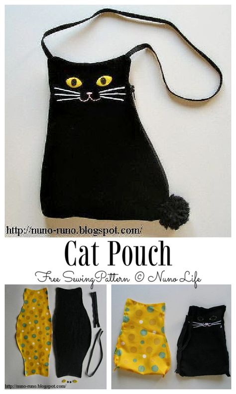 Cat Clothes Diy Free Pattern, Pouch Sewing Pattern Free, Cat Sewing Pattern Free, Cat Bag Pattern, Cat Sewing Pattern, Cat Pouch, Fabric Art Diy, Cat Dolls, Art Quilting