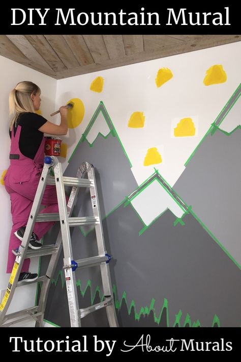 Diy Mountain Mural, Wall Mural Diy, Baby Room Ideas Early Years, Twins Bedroom, Diy Mountain, Baby Room Design Boy, Baby Room Paintings, Mural Diy, Kids Room Wall Murals