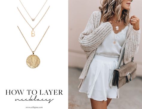 How To Layer Necklaces Small Layered Necklaces, Layered White Gold Necklaces, How To Layer Necklaces, Layer Necklaces, Strapless Shirt, Cella Jane, Initial A, Casual Outfits For Moms, Floating Necklace