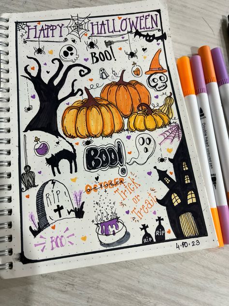 October Vibes, Halloween Scrapbook, Head Color, Halloween Aesthetic, Halloween Clipart, Halloween Boo, Colored Pens, Halloween Cards, Scrapbook Supplies