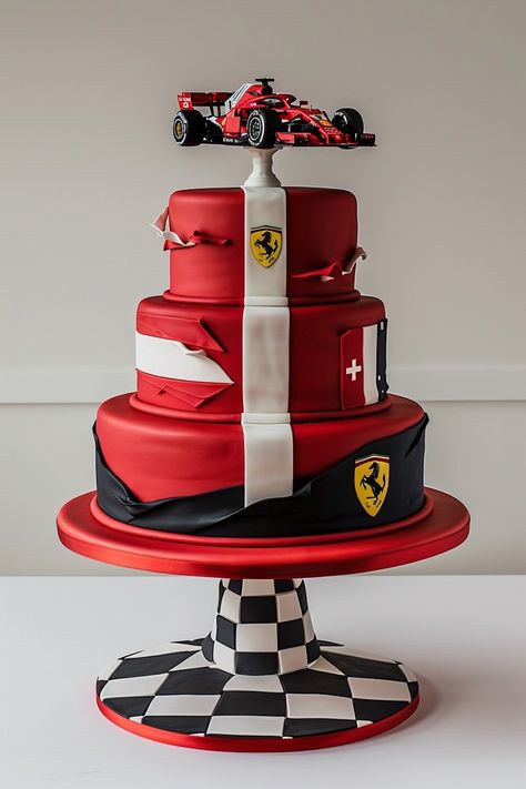 Sleek F1 Ferrari Birthday Cakes Designed for Speed Lovers F1 Cake Aesthetic, Ferrari Theme Cake, F1 Theme Cake, Ferrari Cakes For Boys, Ferrari Cupcakes, Pastel Formula 1, Formula 1 Birthday Cake, Virat Birthday, Car Birthday Cake Ideas