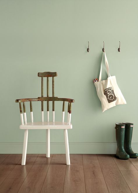 Upcycling is a great way to refresh something you once loved but is looking a tad tired and in need of a revamp. But why paint it one colour, take inspiration from this chair and pick two colours that work well together Classic Wall Paint, Upcycle Chair, Crown Paints, Ceiling Painting, Sage Green Walls, Painter And Decorator, Classic Wall, Paint Colours, Painted Ceiling