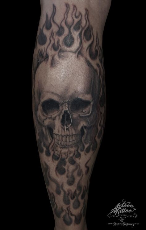 Flaming Skull Tattoo, Flames Tattoo, Cloud Tattoo Sleeve, Flame Tattoo, Skull Sleeve Tattoos, Skull Sleeve, Biker Tattoos, Flame Tattoos, Skeleton Tattoos