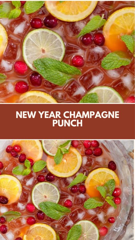 New Year Champagne Punch recipe is made of sparkling champagne, fruity juices, and a variety of refreshing ingredients. It serves 8-10 people and takes about 15 minutes to prepare. Perfect for celebrating the new year with friends and family! Champagne Party Punch, Nye Punch Alcohol, Champagne Punch New Years, New Years Drink Ideas Punch Recipes, New Years Pitcher Drinks, Nye Alcoholic Punch, New Year’s Eve Cocktails For A Crowd, Non Alcoholic New Years Eve Punch, New Years Eve Punch Alcoholic