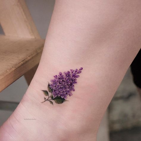 Small Lilac Tattoo, Lilac Tattoo Design, Annie Tattoo, Lilac Tattoos, Purple Flower Tattoo, Purple Flower Tattoos, Lilac Tattoo, Grandma Tattoos, Tiny Tattoos For Women