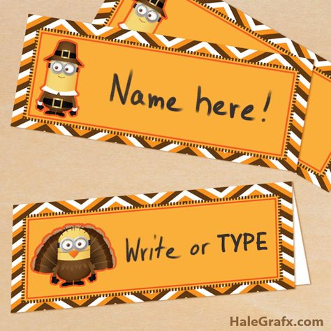 FREE Printable Despicable Me Thanksgiving Place Cards Thanksgiving Name Tags, Thanksgiving Name Cards, Turkey Place Cards, Thanksgiving Projects, Minion Birthday Party, Thanksgiving Place Cards, Minions Despicable Me, Minion Birthday, Minion Party