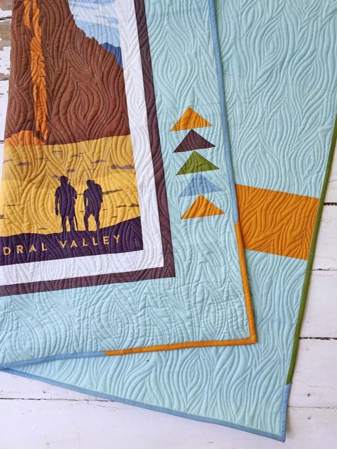 Riley Blake National Parks Quilt Pattern, National Parks Quilt, National Park Quilt, Camping Quilts, National Park Quilt Blocks, Masculine Quilts, Quilting Panels, Crafty Witch, Camping Quilt