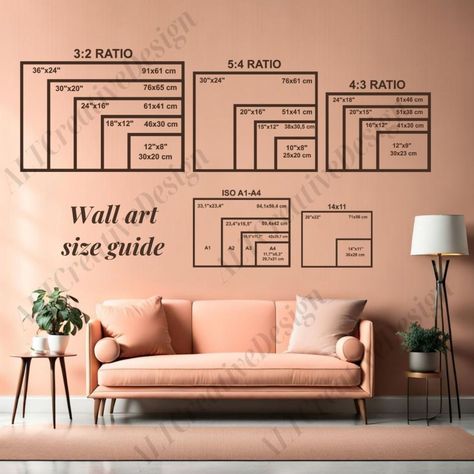 Wall Art Size Guide | Canva Template Editable | Photo Frame Sizes | Print Size Guide | Frame Size Guide | Fuzzy Peach Color of the Year 2024 by ALTCreativeDesign on Etsy Standard Frame Sizes, Wall Art Size Guide, Art Size Guide, Fuzzy Peach, Print Size Guide, Color Of The Year 2024, Guide Template, Wall Art Size, Free Graphics