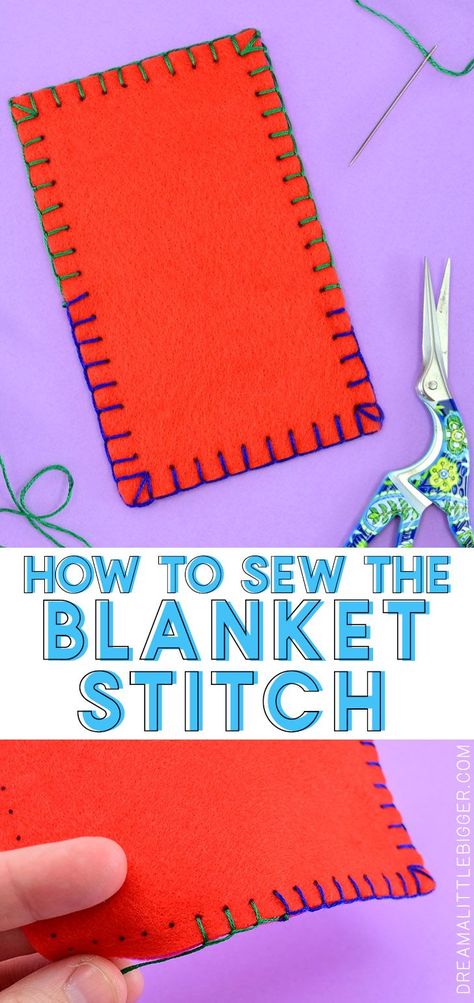 Learn how to sew the blanket stitch including all of those important steps like, how to use the blanket stitch around corners and how to neatly change thread during the blanket stitch! #blanketstitch #howtosew #diy Beginner Sewing Projects Easy, Leftover Fabric, Blanket Stitch, Fabric Baskets, Sewing Projects For Beginners, Sewing Skills, Love Sewing, Bag Crochet, Sewing Tips