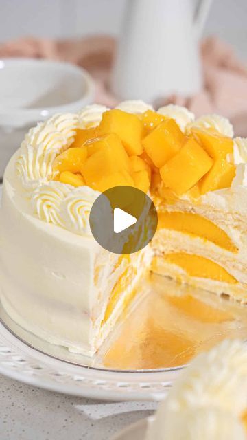 Mango Crepe Cake, Mango Chiffon Cake, Catherine Zhang, Mango Crepe, Sponge Cake Filling, Mango Cake, Baking Videos, Vanilla Whipped Cream, Crepe Cake