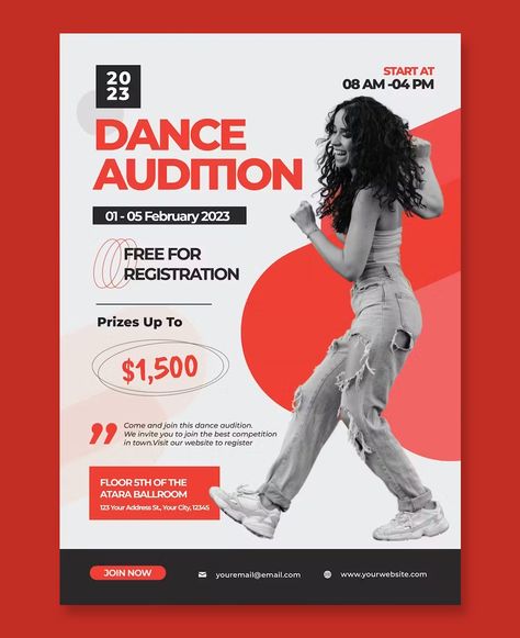 Dance Audition Poster Template AI, EPS, PSD. Size 8.2 x 11.7 Inch (A4) with bleeds. Dance Audition Poster, Audition Poster Design, Audition Poster, Dance Event Poster, Dance Poster Design, Charity Poster, Dance Audition, Admissions Poster, Dance Workshop