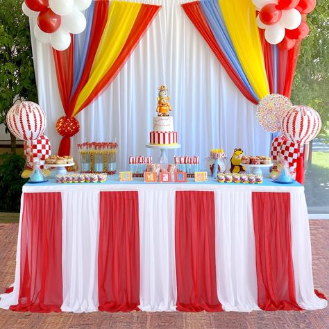 PRICES MAY VARY. Carnival Party Decorations DIY match: The gorgeous table skirt has Multiple pieces of separate tulle ,which can be matched at will. You can develop your imagination and bundle the mesh in the way you like, creating a unique beauty. Red and White Table Skirts Occasion: 14ft strappy table skirt is perfect for large parties, carnival theme parties, birthday parties, Christmas, graduation parties, New Year's Eve parties, grand openings, bridal and baby showers, birthday parties, hol Carnival Party Decorations, Circus Party Decorations, Tulle Table, Birthday Carnival, Table Skirts, Carnival Decorations, Circus Decorations, Carnival Circus, Circus Theme Party