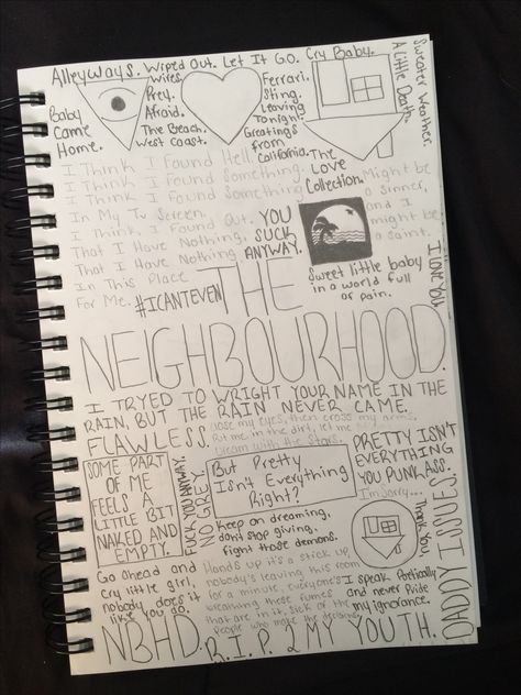 The Neighbourhood lyric, sketch. 🌴 The Neighbourhood Doodle, Lyric Sketchbook, The Neighbourhood Drawing, Lyric Sketches, Song Doodles, The Neighbourhood Lyrics, Neighborhood Quote, Secret Journal, Drawing Tricks