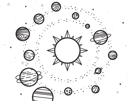 Solar System science solar system sun asteroids planets space Planet Ideas Drawing, Cool Planet Drawings, Drawing Planets Space, Doodles Planets, Drawing Of Space, Planet Doodles Solar System, Solar System Drawing, Solar System Design, Solar System Tattoo