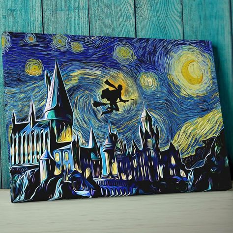 Sanki  Seyma A Starry Night Hogwarts, Harry Potter Starry Night, Harry Potter Wall Art, Harry Potter Painting, Harry Potter Wall, Starry Night Art, Images Harry Potter, Arte Van Gogh, Hogwarts Castle