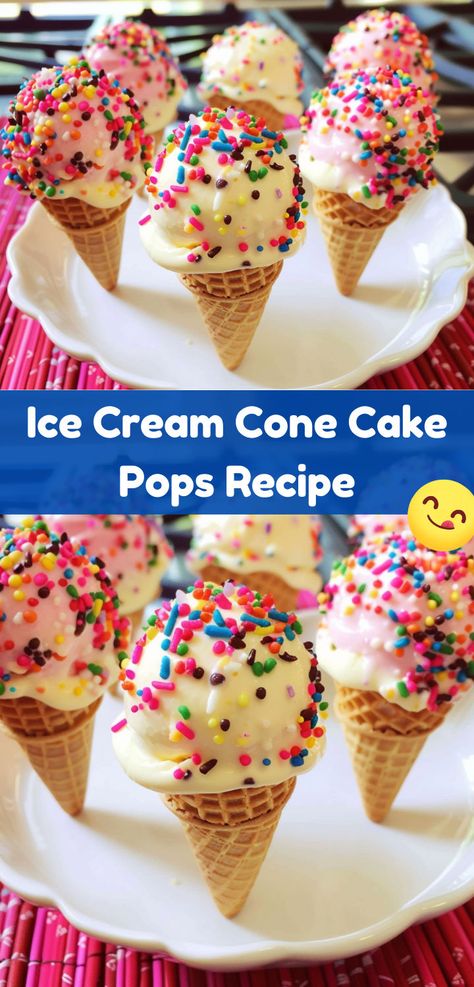 Cake Pops Simple, Cone Cake Pops, Ice Cream Cone Cake Pops, Ice Cream Cake Pops, Cone Cake, Recipes Using Cake Mix, Fun Ice Cream, Tasty Ice Cream, Ice Cream Cone Cake