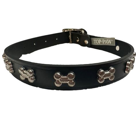 For Sale Is This Top Paw Bone Studded Black Leather Dog Collar Size Medium 14-18 In. This Collar Is New! Ships Within One Day After Payment Is Received! Any Tags Pictured Are For Description Purposes Only And May Not Be On The Item You Receive. Please See All Pictures For Any Wear Before Purchasing. I Am Open To Offers! Red Dog Collar, Puppy Harness, Large Dog Collars, Dog Top, Bone Jewelry, Juicy Couture Charms, Leather Dog Collar, Dog Holiday, Linen Bag