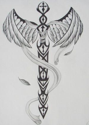 Winged Sword by Gothic-Moon... by tattoo-designers on DeviantArt Tatuaje Trash Polka, Tato Ikan Koi, Valkyrie Tattoo, Norse Tattoo, Back Tattoos For Guys, Wings Tattoo, Viking Tattoos, Cross Tattoo, 문신 디자인