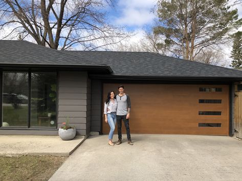 Mid Century Modern Garage Doors, Wood Garage Doors Gray House, Cedar Garage Door, Exterior Garage Door, Black Garage Doors, White Garage Doors, Faux Wood Garage Door, Contemporary Garage Doors, Contemporary Garage