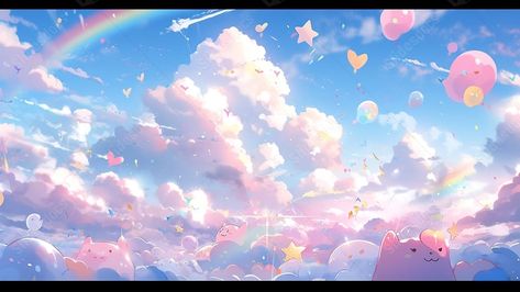 Rainbow Drawing, Balloon Clouds, Sky With Clouds, Ppt Background, Rainbow Bubbles, Slide Background, Powerpoint Background, Pastel Sky, Rainbow Sky