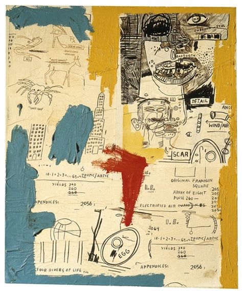 Artwork by Jean Michel Basquiat, Untitled (Four Rivers of Life), Made of acrylic and collage on canvas Basquiat Untitled, Collage On Canvas, Jean Michel Basquiat, Jean Michel, Exhibitions, Collage, Canvas, Art