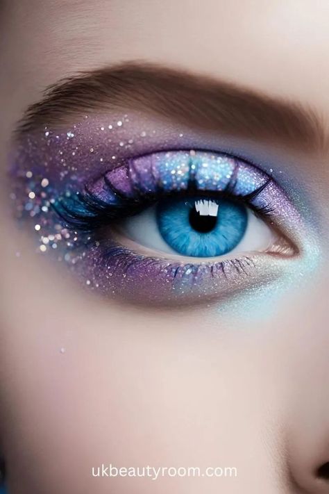 Space Themed Makeup Simple, Cinderella Inspired Makeup, New Year Eve Makeup, Light Blue Makeup Looks, Color Guard Makeup, Makeup Routine Guide, Beautiful Eyeshadow, New Years Eve Makeup, Prom Eye Makeup