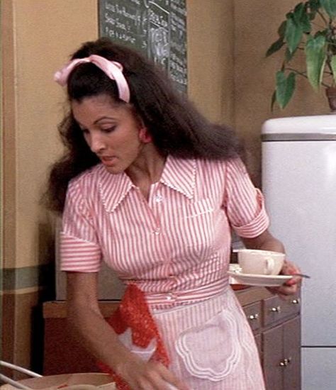 Waitress | Tracy Read in the 1970s film 'Car Wash'. | Nurses Uniforms and Ladies Workwear | Flickr Vintage Waitress Outfit, Diner Waitress Aesthetic, 90s Diner Waitress, Pink Waitress Uniform, 80s Waitress, 1950s Waitress, Waitress Hair, Dawn Waitress, Charlotte Costume