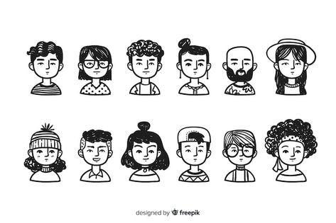 People Avatar, Drawn People, Portrait Illustrator, Illustration Pop Art, Doodle People, Person Icon, Face Illustration, Doodle Style, Character Design Sketches