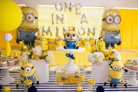 This One in a Minion Birthday Party Will Have Your Kiddo Going Bananas Minion Themed Birthday Party, Minions Birthday Party Decorations, Birthday Cake Boys, Minions Birthday Theme, One In A Minion, Minion Birthday Invitations, Minions Party, Minion Theme, Minion Birthday Party