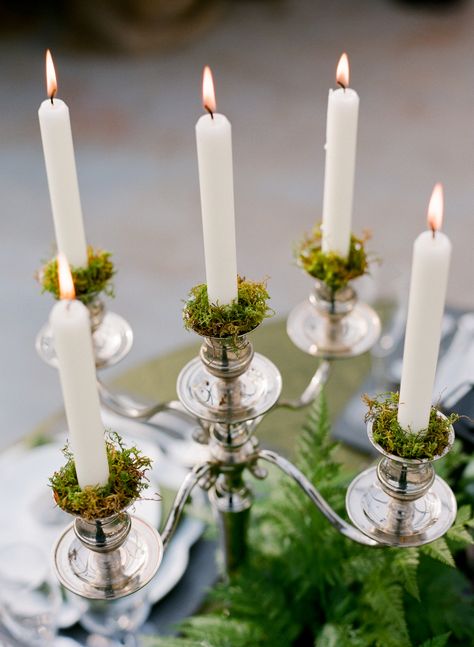 Silver Candelabra, Candelabra Centerpiece, Wedding Floral Centerpieces, Wedding Inspiration Fall, Wedding Flower Arrangements, Woodland Wedding, Wedding Table Centerpieces, Forest Wedding, Taper Candles