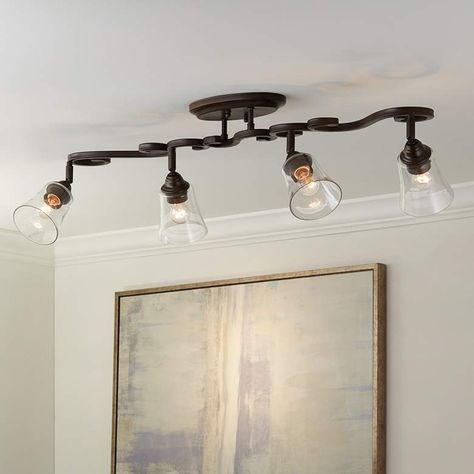 Pro Track Myrna Bronze Scroll Track Fixture with 4-Lights - #42N05 | Lamps Plus Replacement Glass Shades, Track Lighting Kits, Track Lighting Fixtures, Track Light, Wall Fixtures, Kitchen Island Lighting, Fluorescent Light, Led Ceiling Lights, Lamps Plus