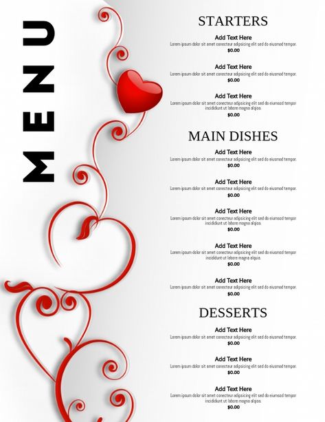 valentines food menu flyers, valentines day restaurant menu templates, holiday menus, valentines day templates, small business menus. Valentines Day Restaurant, Valentine's Menu Ideas, Valentines Day Templates, Valentine Template, Restaurant Poster, Menu Flyer, Menu Design Template, Valentine Dinner, Food Menu Design