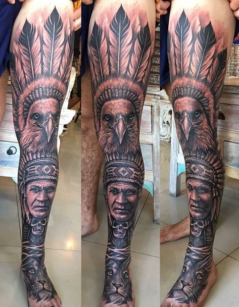 Indian Leg Tattoo Men, Indian Leg Sleeve, Indian Leg Tattoo, Trible Tattoos For Men, Mens Leg Sleeve Tattoo, Crow Tattoo For Men, Trible Tattoos, Mangas Tattoo, Full Leg Tattoos