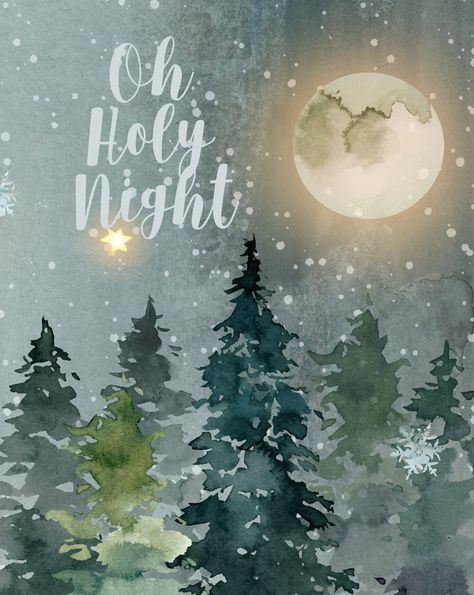 Manger Scenes, Watercolor Christmas Art, Christmas Watercolors, Art Entryway, Christmas Lockscreen, Christmas Printable Wall Art, Season Decor, Night Christmas, Oh Holy Night