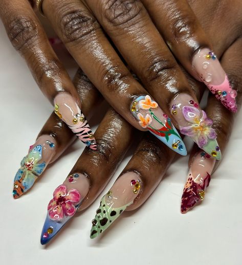 🪴🧚🏾‍♀️🌺🌻🪷✨ #nailart #flowernails #westlondonnails #westlondonnailtech #nailinspo Garden Acrylic Nails, 2k Nails, Nails Moodboard, Nails Vibrant, Rasta Nails, Nail Vibes, 3d Nail Designs, Fashion Archive, Floral Nail