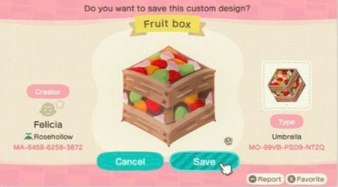 Fruit Stall Animal Crossing, Acnh Fruit Stall Designs, Fruit Stall Acnh, Animal Crossing Vegetable Stall, Acnh Fruit, Farmcore Acnh, Acnh Signs, Fruit Stall, Ac Codes