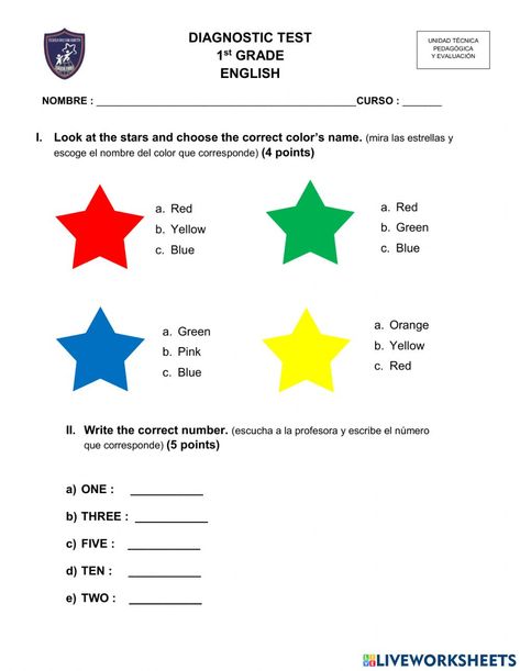 English Test, 1st Grade Worksheets, School Subjects, Online Workouts, Google Classroom, Grade 1, 1st Grade, First Grade, English Language