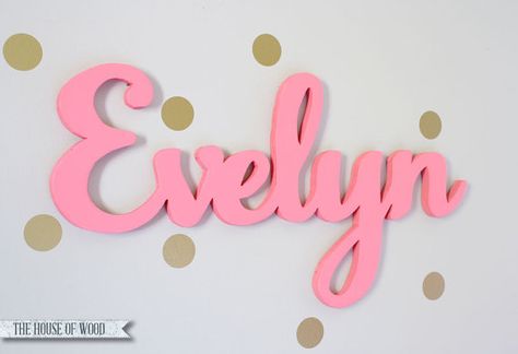 Custom Wood Name Sign - Home decor wall hanging script font for children's bedroom, nursery, playroom, custom made on Etsy, $40.00 Name Evelyn, Wood Name Signs, Wood Name Sign, Home Decor Wall Hanging, Name Sign, Name Signs, Diy Custom, Custom Wood, Decor Wall