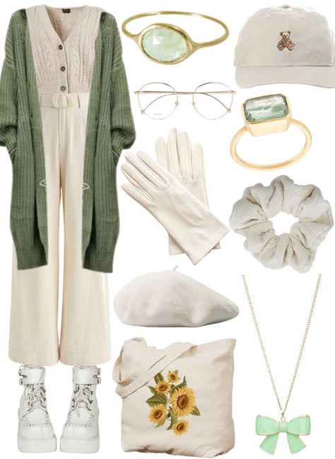 Green And Creme Outfit, Pokemon Aesthetic Outfit, Pastel Green Outfit Aesthetic, Green Clothing Aesthetic, Green Themed Outfits, Green Outfit Korean, Soft Green Outfit, Green Aesthetic Clothes, Cute Green Outfits