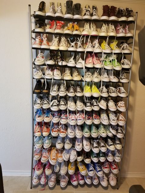 My wall of Cons Converse Collection Closet, Converse Collection Aesthetic, Converse Display, Wall Of Shoes, Converse Collection, Cute Converse Shoes, Converse Design, Cute Converse, Vans Outfit