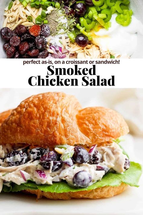 Dark Meat Chicken Salad, Smoked Chicken Sides, Recipes With Smoked Chicken, Smoked Chicken Salad Recipe, Chicken Salad Party, Gourmet Chicken Salad, Smoked Chicken Sandwich, Chicken Salad Recipe With Grapes, Recipe With Grapes