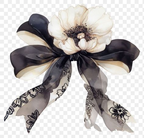 Flower Png Aesthetic, Ribbon Illustration, Uae Flag, Coquette Black, Bow Vector, Black Watercolor, Ribbon Png, Bow Print, Floral Ribbon