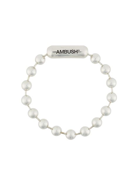 Silver-tone silver ball chain bracelet from AMBUSH featuring ball chain and logo print to the front. Ball Chain Bracelet, Designer Bracelets, Ball Bracelet, Silver Chain Bracelet, Bead Leather, Ball Chain, Curator Style, Bracelet Designs, Leather Fashion