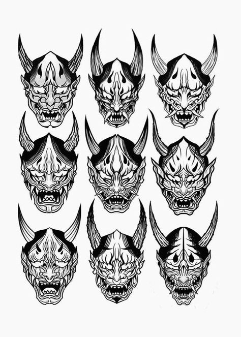 Oni Maske, Japanese Demon Tattoo, Japanese Mask Tattoo, Oni Mask Tattoo, Samurai Warrior Tattoo, Oni Tattoo, Hannya Mask Tattoo, Tattoo Dotwork, Samurai Tattoo Design